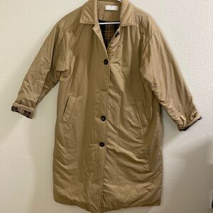 Zhu Mei‎ Khaki Brown Trench Overcoat With Brown Plaid Lining